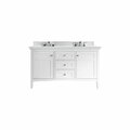 James Martin Vanities Palisades 60in Double Vanity, Bright White w/ 3 CM Ethereal Noctis Quartz Top 527-V60D-BW-3ENC